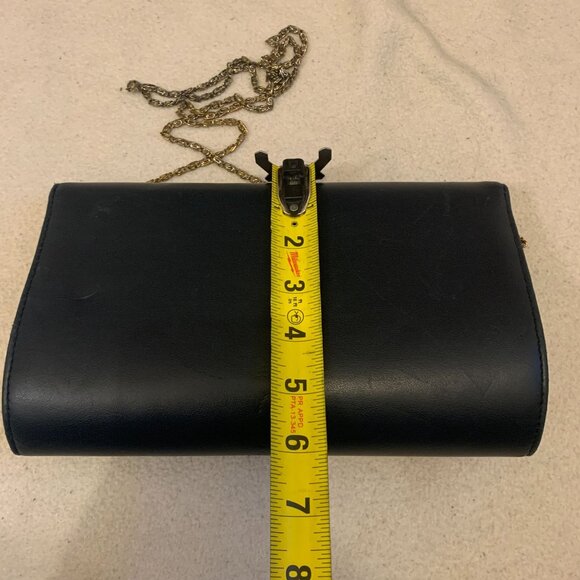 Vintage ANDE' Dark Blue Clutch Purse Evening Handbag Gold Chain Shoulder Strap - Picture 10 of 12